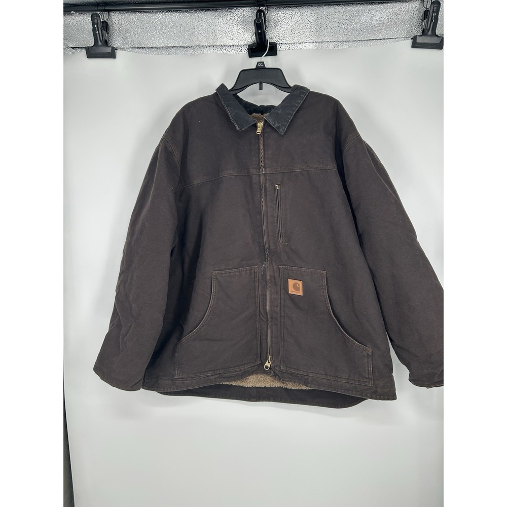 Carhartt Duck Canvas Collared Sherpa Lined Work Jacket Vintage C61 DKB Mens 2XL